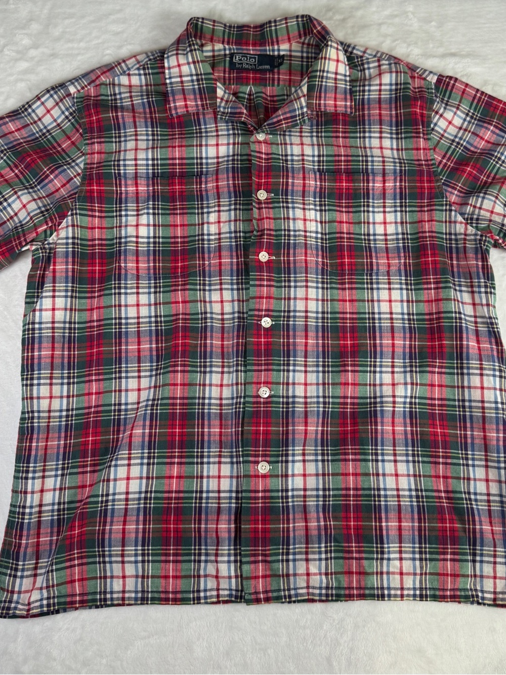 Polo Ralph Lauren Madras Plaid Short Sleeve Button Front Shirt Men’s XL
